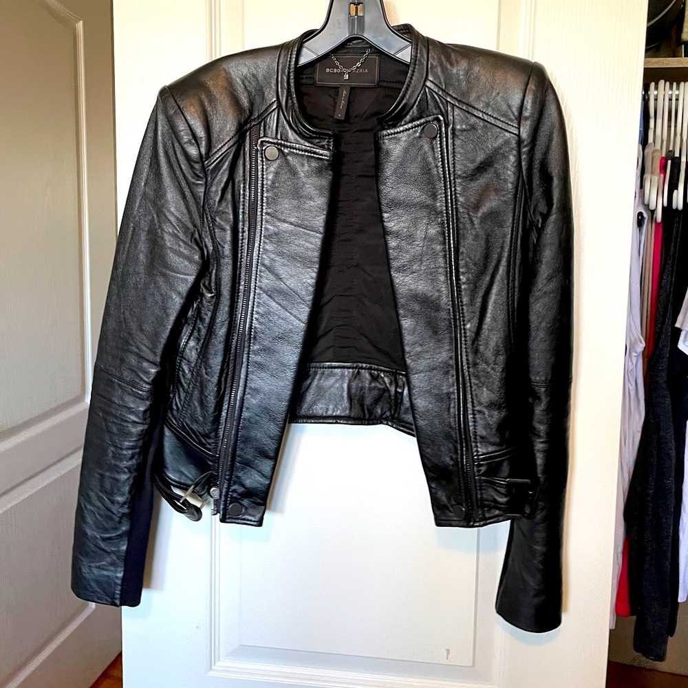 BCBG black leather jacket